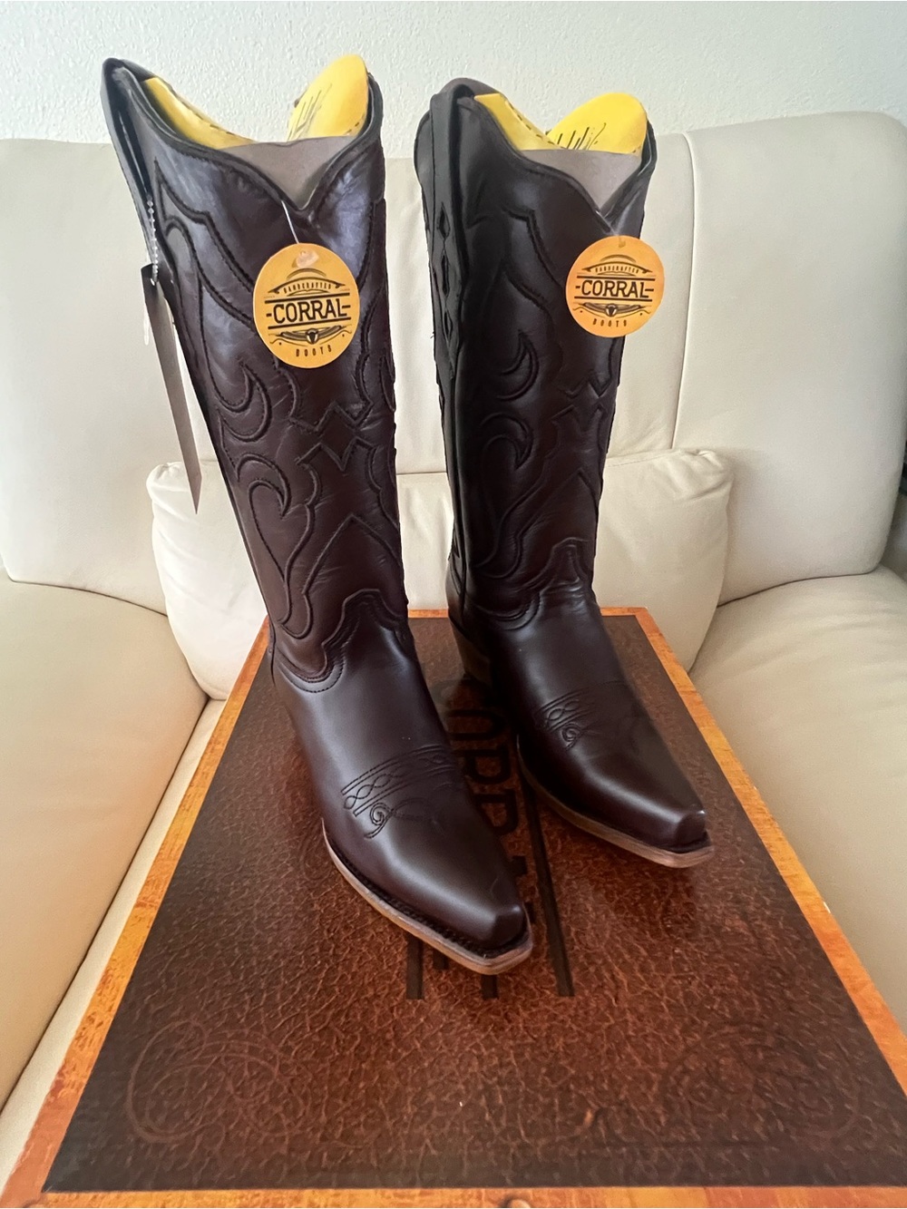 Corral Dark Brown Western Leather Knee Boots with Yellow Lining
